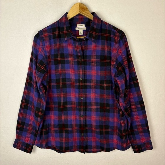 L.L. Bean Tops - L.L. Bean Purple Red Plaid Flannel Button Down Shirt
